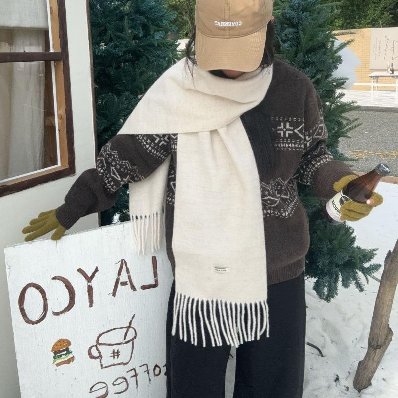 Winter scarf atmosphere new solid color fashion warm scarf knitted wool scarf fringed shawl