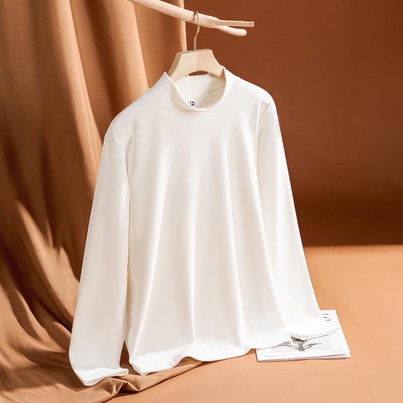 Women's Korean Style Double-Sided Velvet Long-Sleeve Turtleneck Top - Solid Color