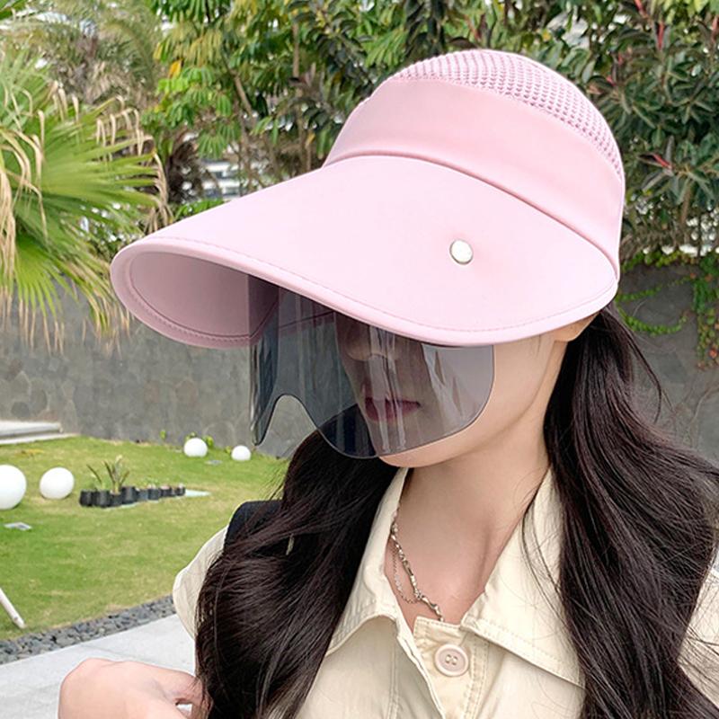 Summer Women Sun Hat with Eyeglasses 13cm Large Brim Bucket Hat Breathable Outdoor Activity Empty Top Cap Magic Tape Adjust Travel Beach Cap