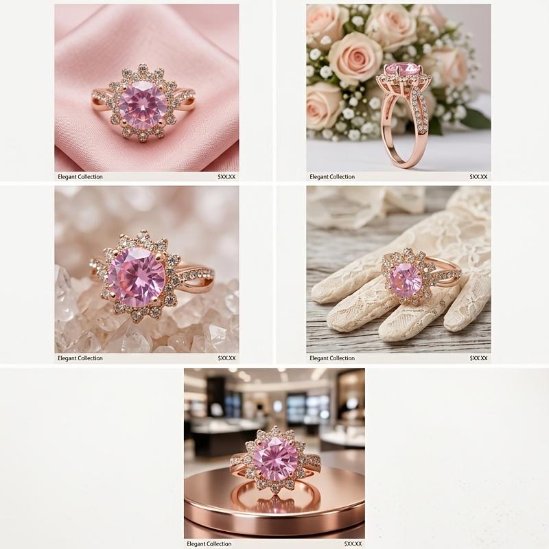 925 Sterling Silver Ring Rose Gold Plated Round Cut 5A Zircon Women's Ring