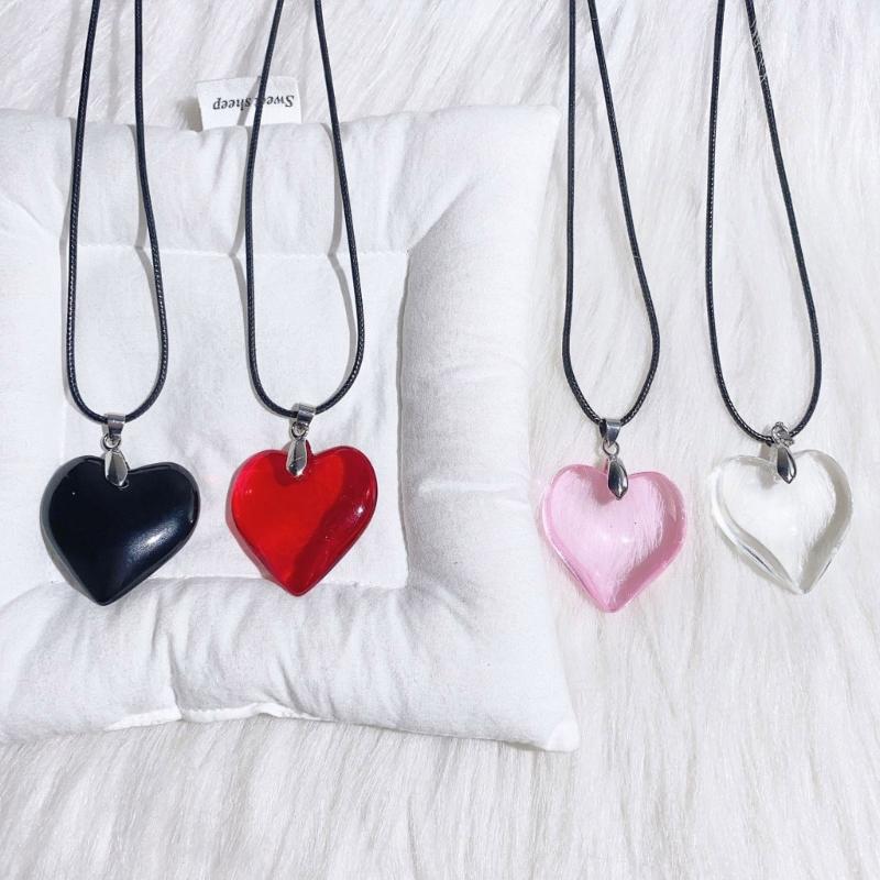 Minimalist Love Shape Pendant Necklace Feature Resin And Adjustable Leather Cord Fashion Neck Accessory