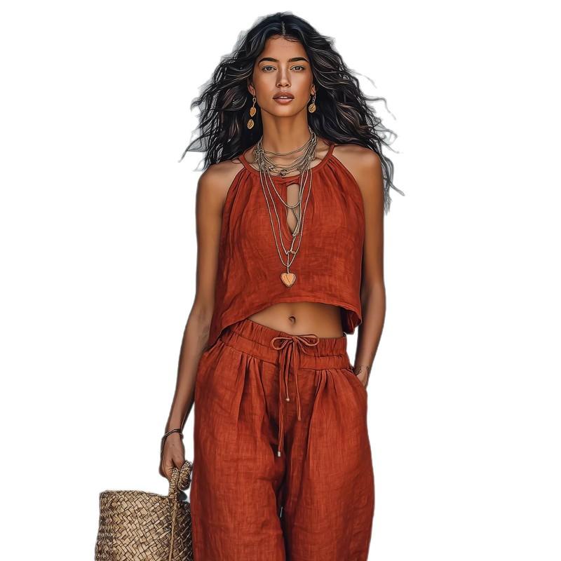 Womens 2-Piece Sleeveless Tank Top Wide-Leg Pants Casual Set Streetwear Outfit