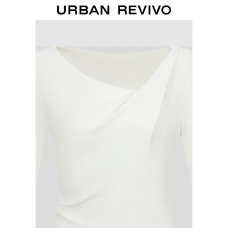 UR Women's Elegant Drape Neck Pleated Slim Long Sleeve T-Shirt