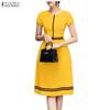 ZANZEA Women Casual Round Neck Short Sleeve Splice A-line Dress