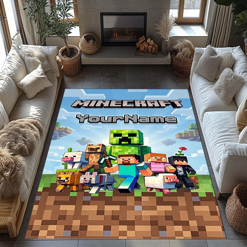 Minecraft 3 Personalized Name Carpet Perfect for Foyer Balcony Bedrooms Decorate room Anti-slip Rug Anime Office Decor