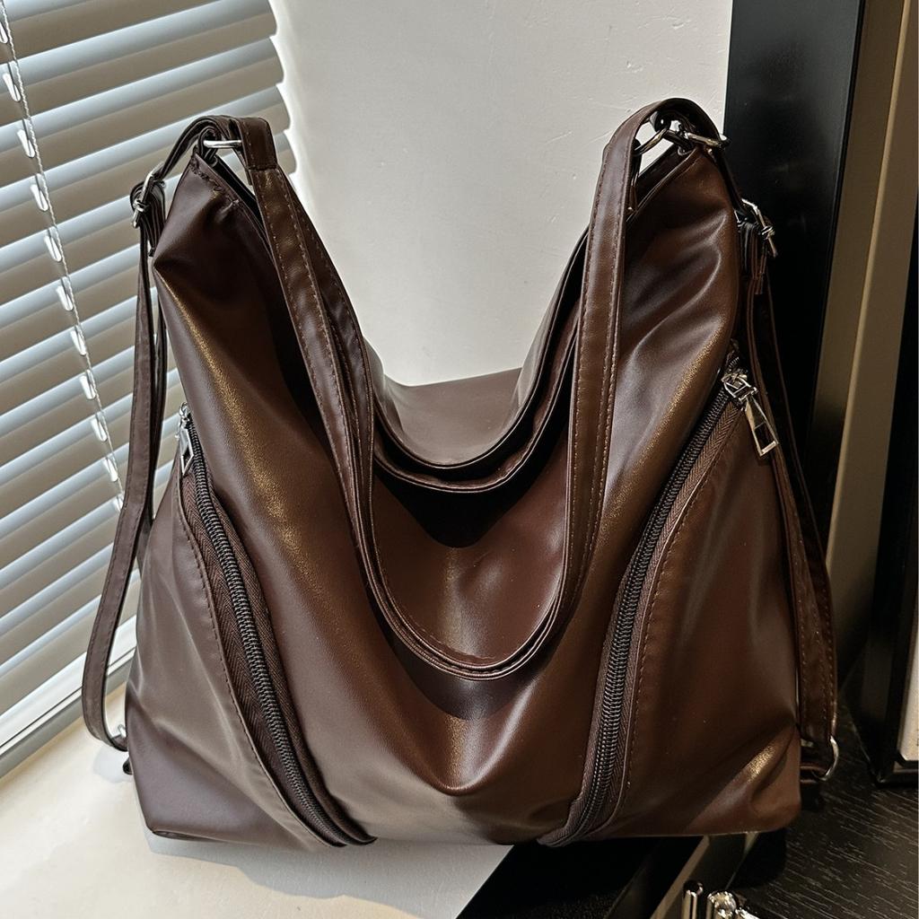 Soft Leather Women's Bag 2025 New Backpack Large Capacity Commuter Fashion Messenger Bag Simple Casual Trendy Tote Bag