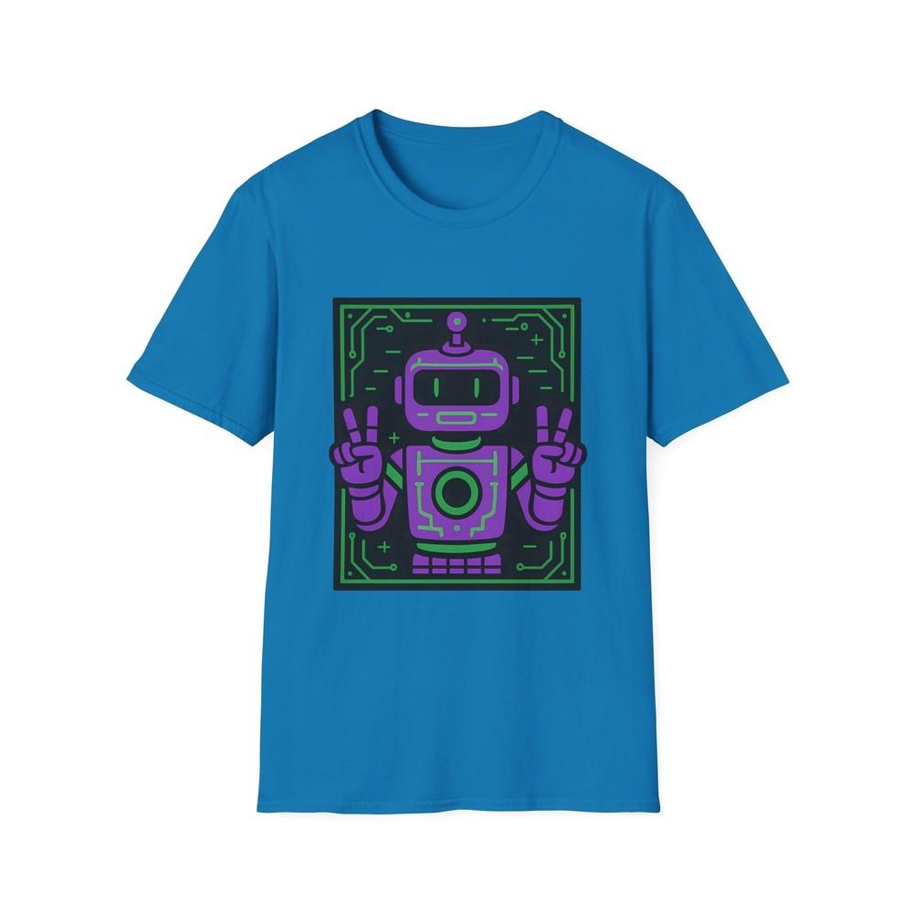 

Unisex Softstyle T-Shirt Neon Robot Circuit Frame Peace Gesture Graphic Tee XL