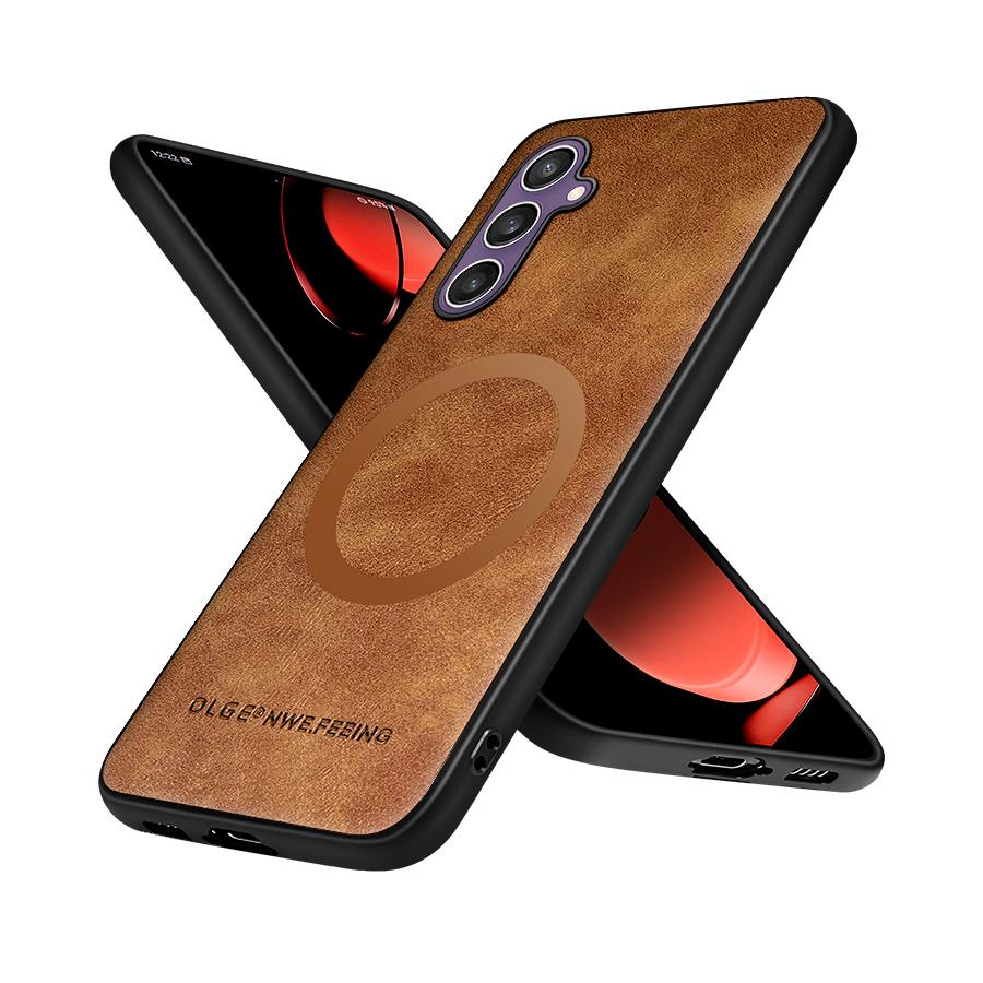 

Чехол из искусственной кожи для беспроводной зарядки Magsafe для Samsung Galaxy S25 Plus S23 S24 FE S22 S21 S20 Note 10 20 Ultra Cover For Samsung Galaxy S21 Ultra коричневый