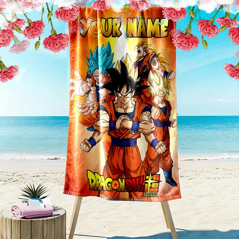Name Custom Anime Dragon Ball Print Beach Towel, Large Soft Quick Dry Towel for Beach Camping Swimming
