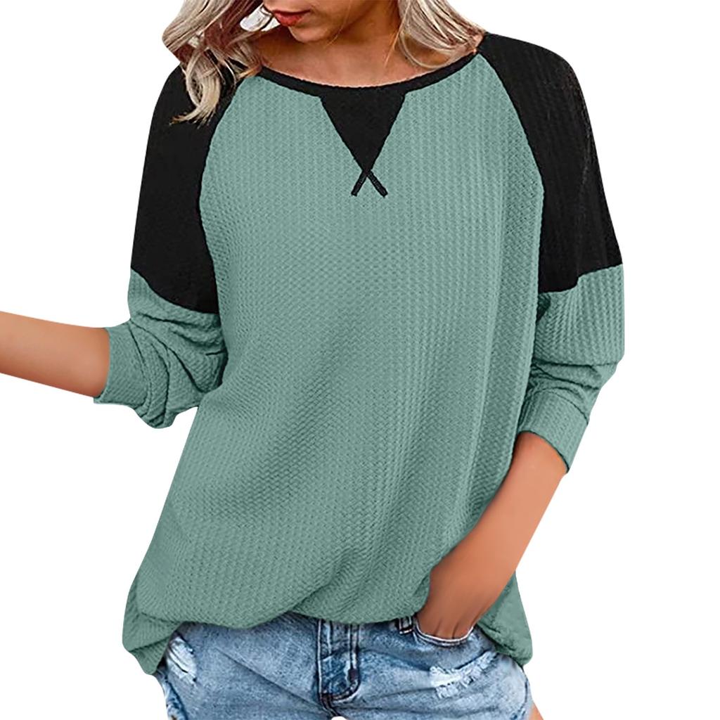 New Autumn And Winter Women's Clothing Stitching Long Sleeve Round Neck Pullover Top Women's Style