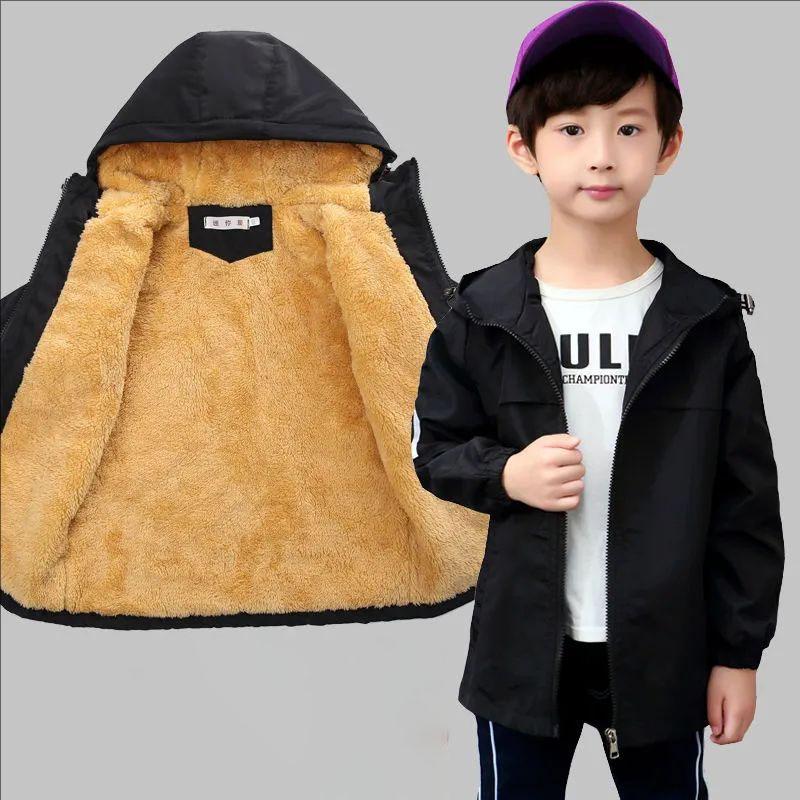 Autumn Waterproof Windproof Children's Clothes Fleece Coat Boy Outerwear Sport Double-sided Wear Jacket Plus Size