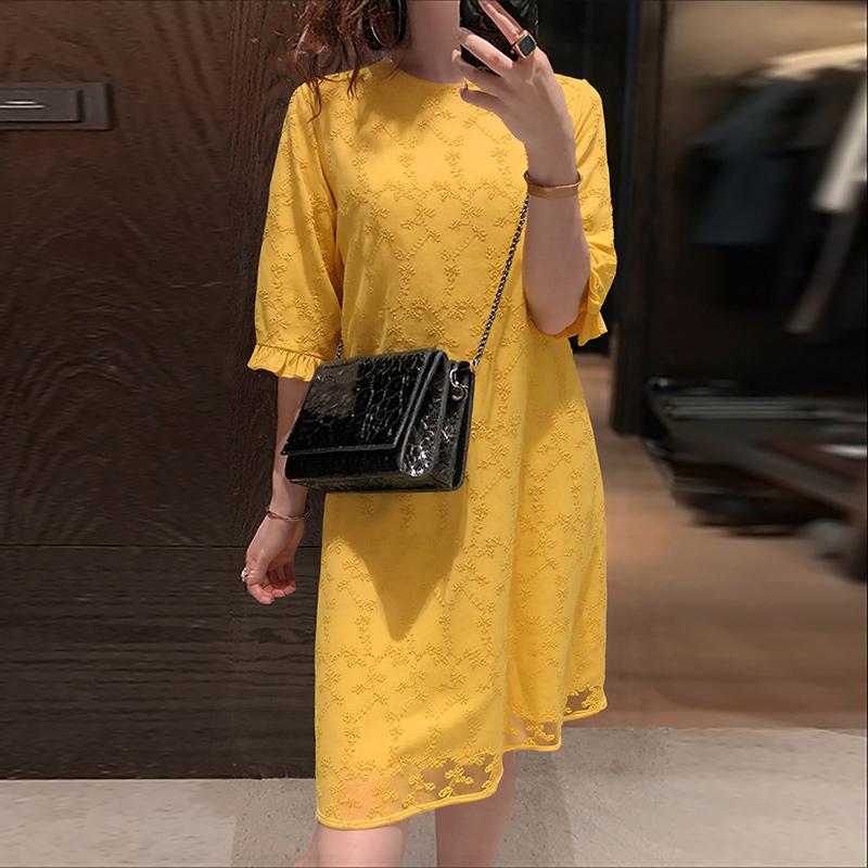 ZANZEA Damen Lässig Rundhals Sommer Halbarm Patchwork Kleid