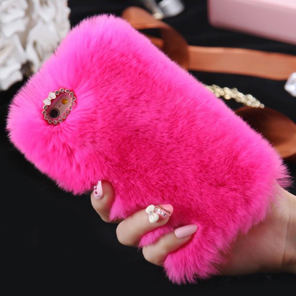 Buy Cute Fluffy Rabbit Hair Fur Phone Case Plush Back Covers for