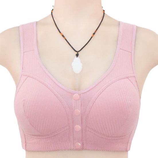 Mid-aged Women Sports Bra Stretchy Fixed Shoulder Strap Front Button Closure Wireless