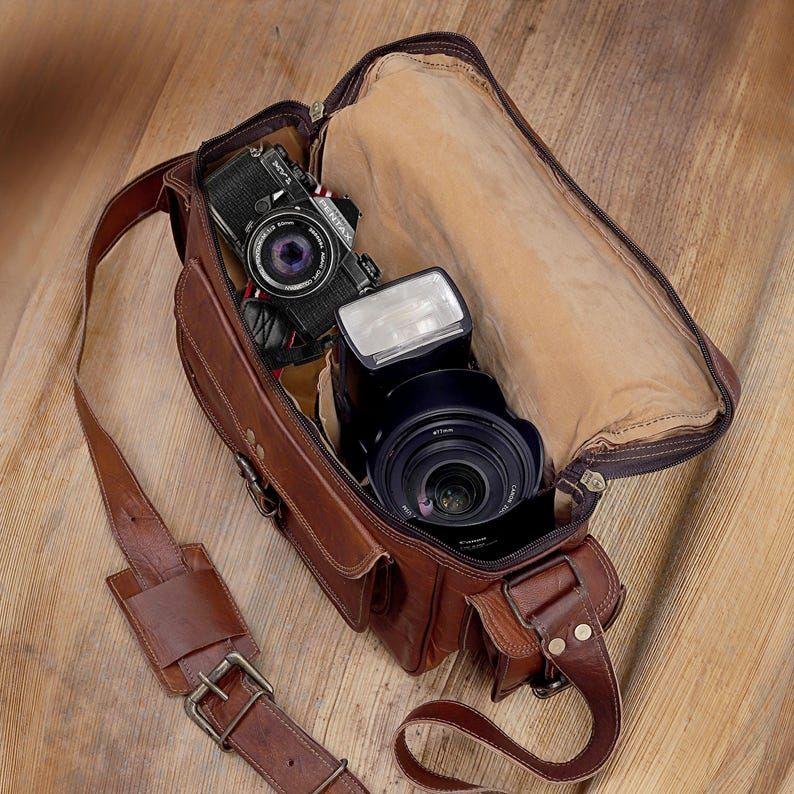 Personalized Leather Camera Bag: Vintage Style Crossbody Travel Bag