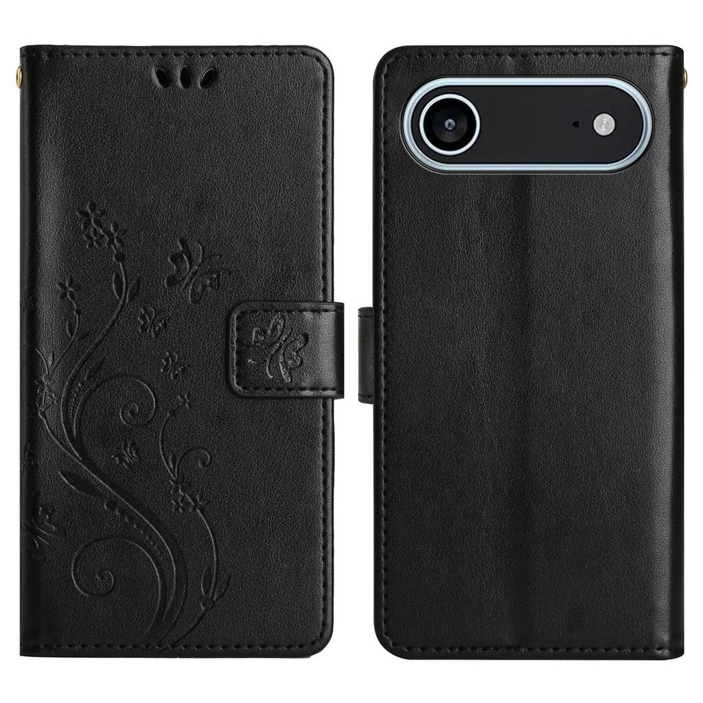 Für iPhone Air Leder Wallet Case Schmetterlingsblumen-Prägung Handyhülle mit Trageband