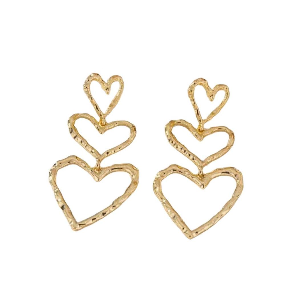 Versatile European & American Heart Drop Earrings - Slimming, Irregular Design, Hollow Heart Shape