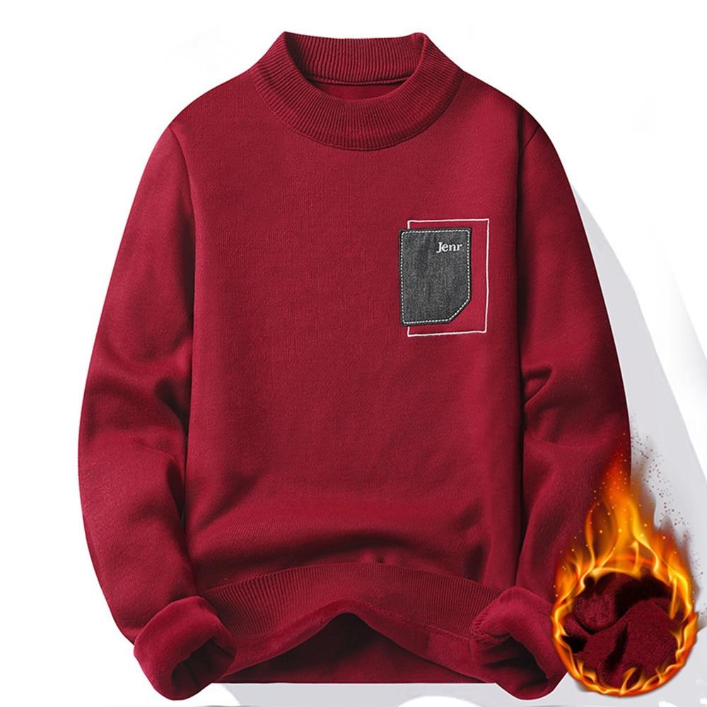 

Новые зимние мужские свитера с воротником, теплые брендовые вязаные пуловеры, мужские однотонные повседневные мужские свитера, осенний трикотаж XXXXL винный