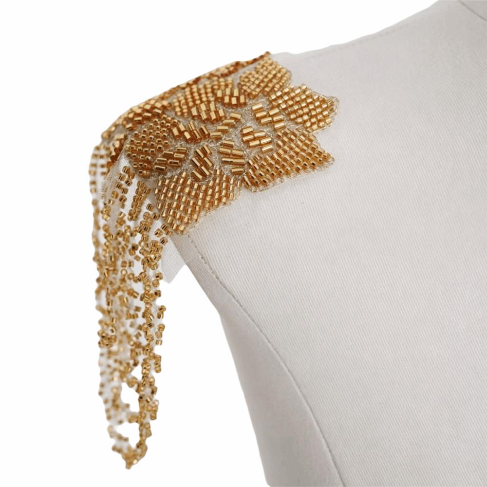 Pearl Embroidery Shoulder Ornaments Diamond Binding Beads Three-Dimensional Bead Embroidery Patch Gold Embroidery Handmade