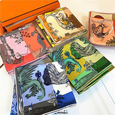 Twill Silk Large Scarf Women Handmade Curling Horse Rider Animal Female Twill Square Shawl Fashionbelt Squarescarve 