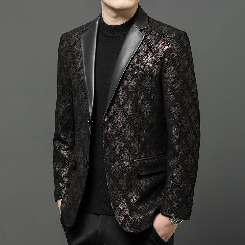 Spring and Autumn Genuine Leather Jackets Men's Sheepskin Printed Suits Business Casual Men's Jackets Middle-aged Jackets