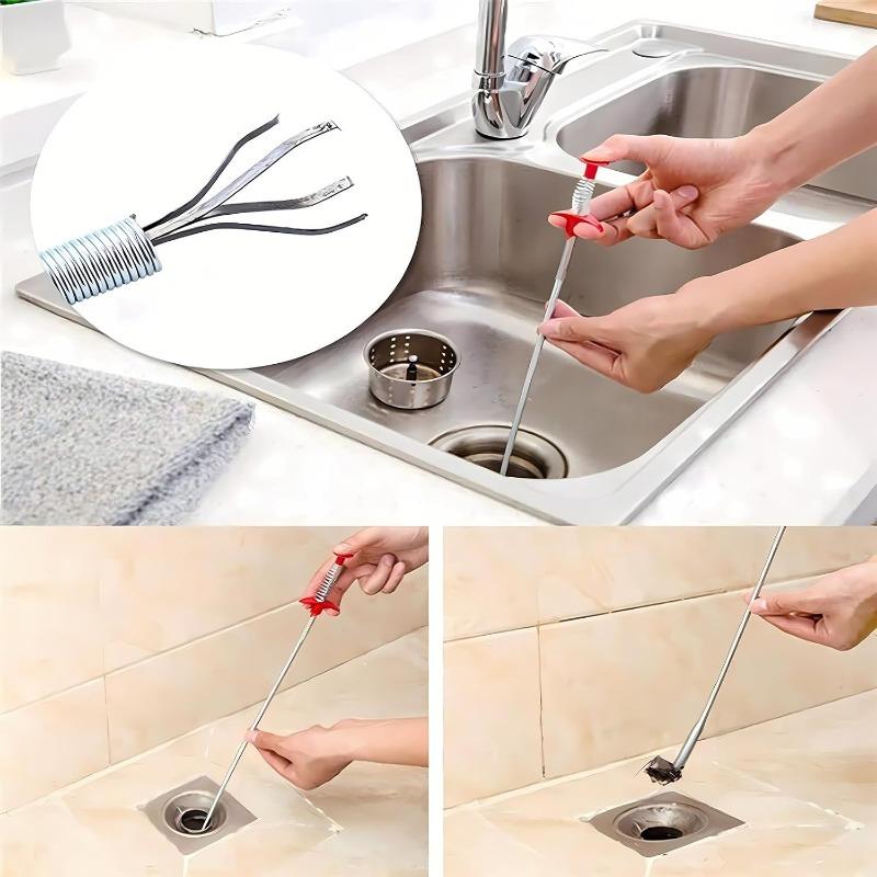 1PC Drain Clog Remover - A Tool for Unclogging and Cleaning Drain Outlets, with Flexible Grasping Claws To Pick Up the Extendable Part (63 Inches)