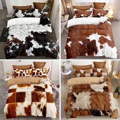 Fur Pattern Stitching Print Rustic Cowhide Style Bedding Set Soft Comfortable Duvet Cover For Bedroom Guest Room