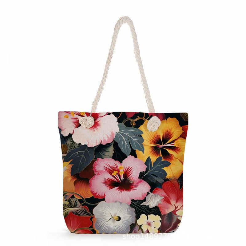 Multifunctional Flower Printed Thick Rope Shoulder Beach Bag 7578 KTB