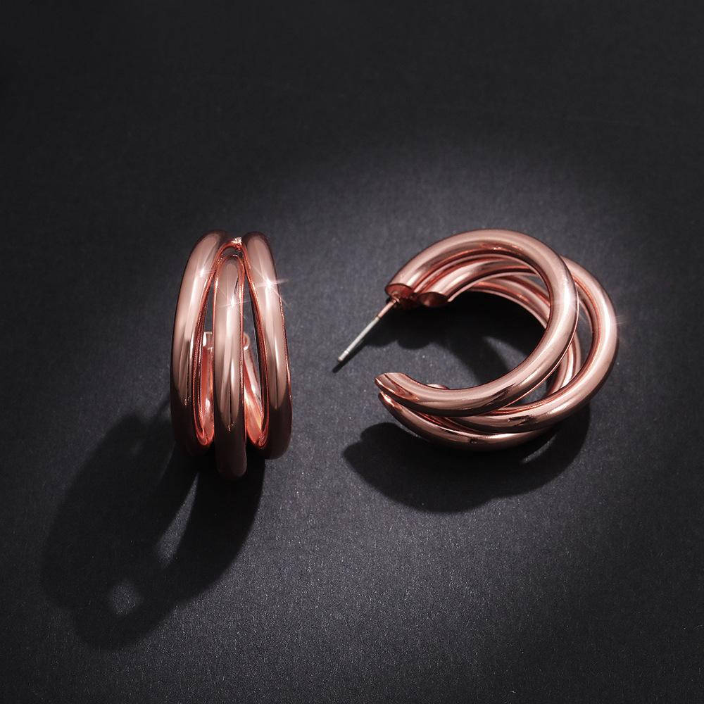 

Модные металлические многослойные геометрические серьги женские аксессуары для ушей розового золота