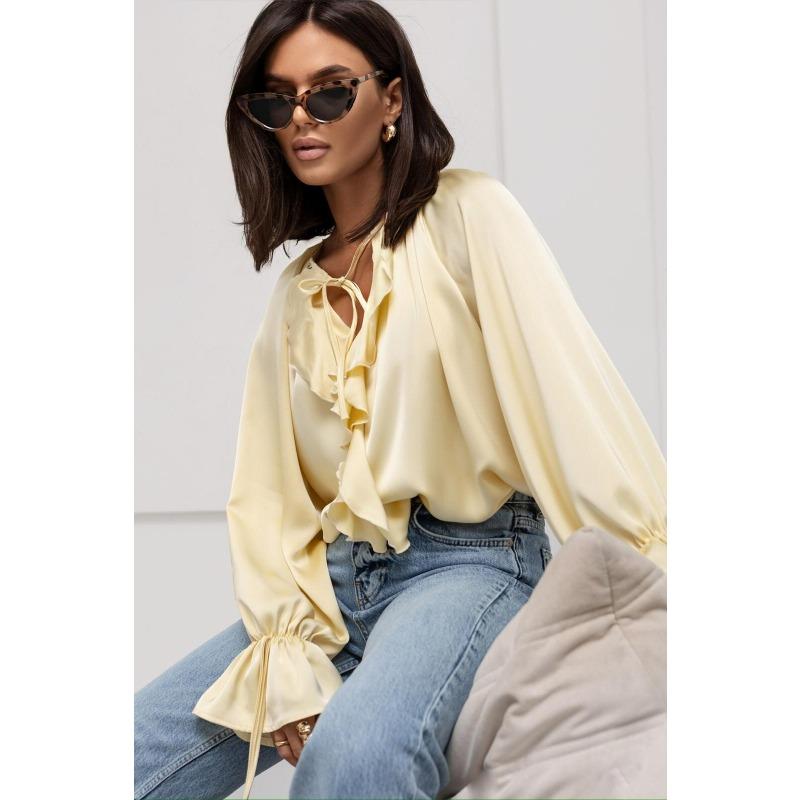 JKASHDK Dámská móda Ležérní Jaro Podzim Jednobarevný potisk Halenky a košile s dlouhým rukávem a výstřihem do V