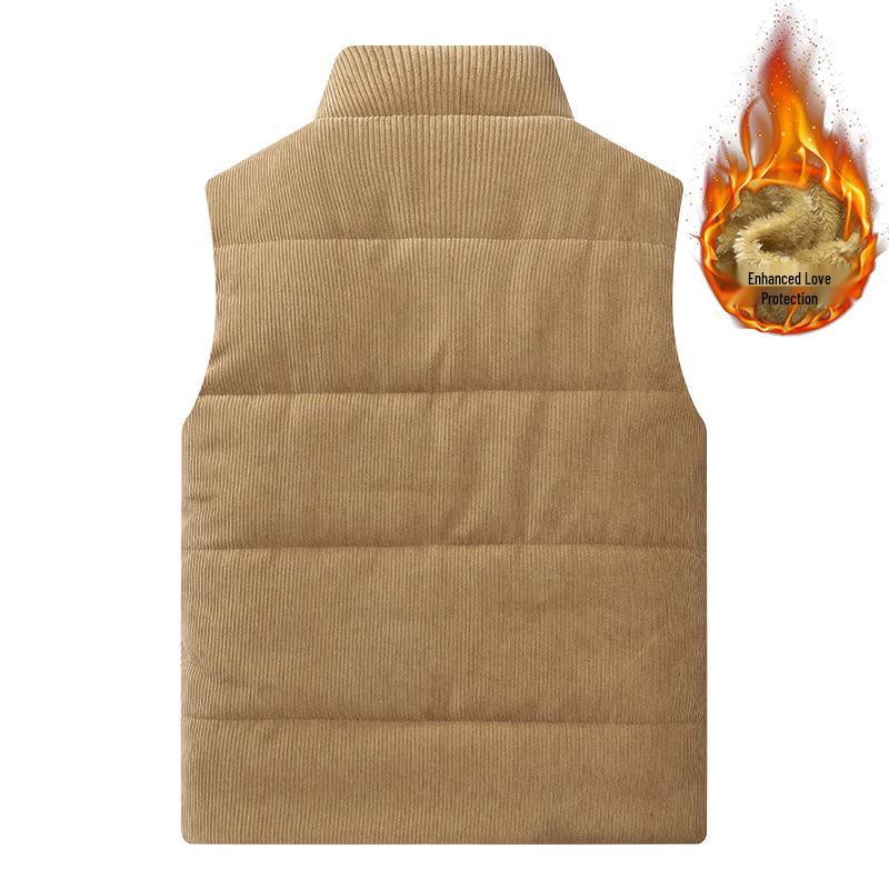 Men's Corduroy Fleece-Lined Multi-Pocket Cotton Vest - Casual, Sleeveless, Outdoor, Cold-Proof.