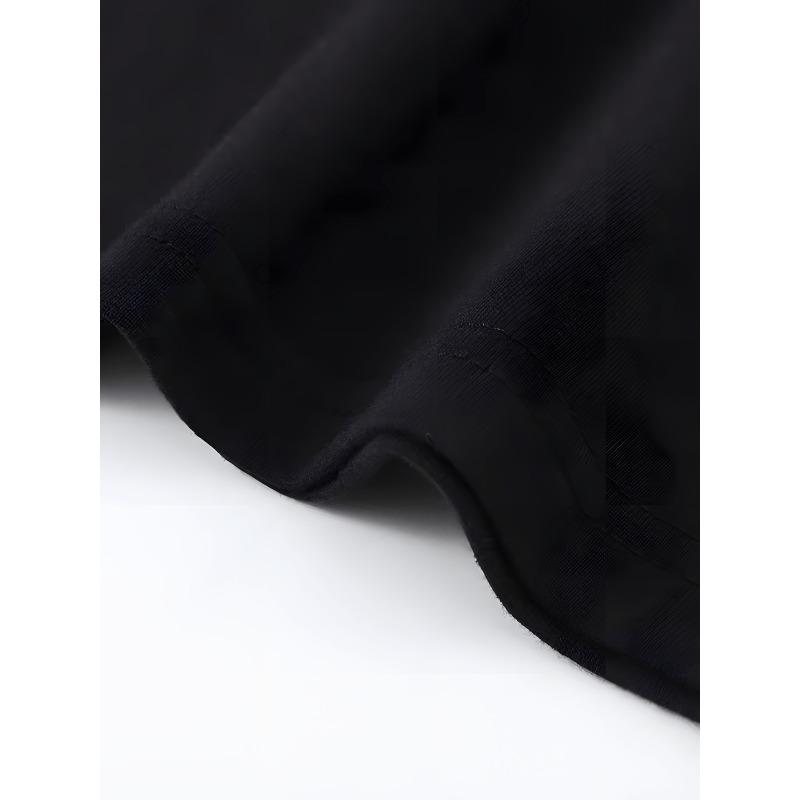 Men's T-shirt-Black Casual Short Sleeve Crew Neck T-shirt with Machine Logo Style Chest Print, Elastic Four Seasons Wear  (Machine Washable)