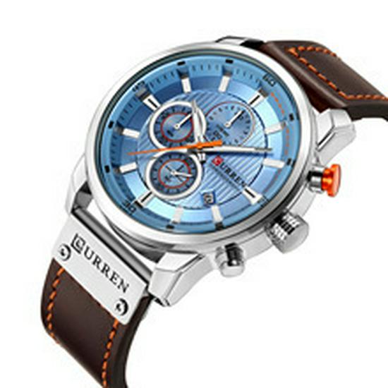Curren 8291 Men's Multifunctional Leather Strap Watch with Six-Hand Calendar and Large Dial
