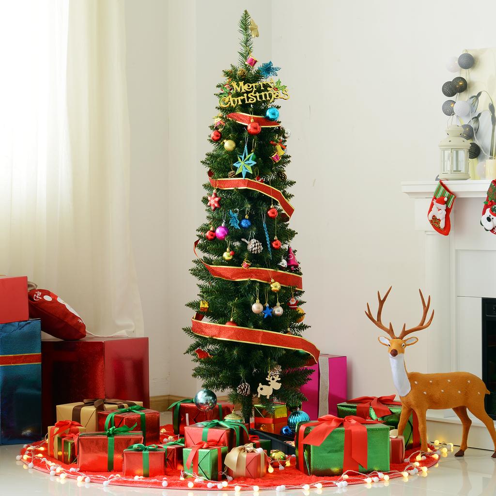 Artificial Christmas Tree Narrow 150cm with 294 Branches and Detachable Base Easy To Assemble Green