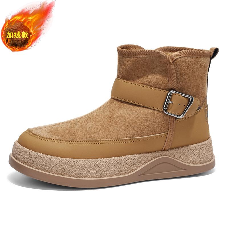 

Зимние мужские высокие уличные ботинки на толстой подошве, утепленные и утолщенные теплые хлопковые ботинки, северо-восточные морозостойкие водонепроницаемые сноубутсы 43 коричневый