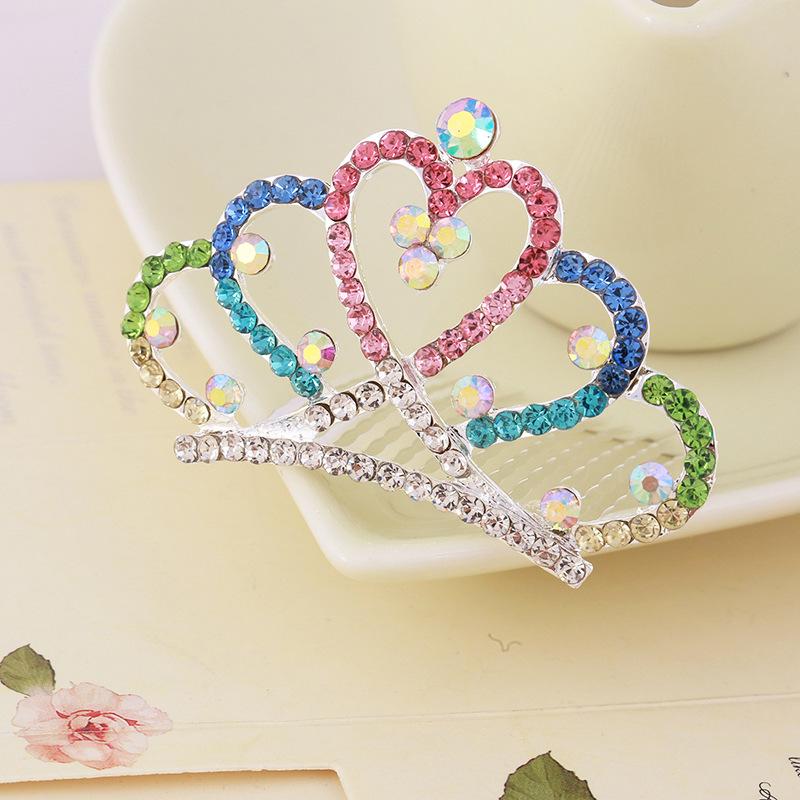 Korean Style Crown Jewelry Comb Hair Ornaments Princess Rhinestone Crown Alloy Colorful Girls Birthday Dance Hair Accessories