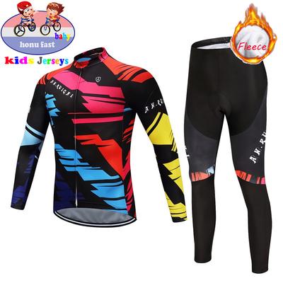 2026 Boy Winter Thermal Fleece Cycling Clothing Children Cycling Bike Jersey Long Sleeves Sets Kids Cycling Clothing Suit 3D Gel