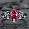 Women's Luxury Red Zirconia Flower Ring Set - Stackable and Stylish