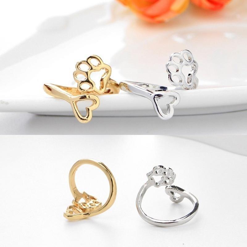 Toujours Dans Mon Cœur " Bague Réglable Empreintes de Pas Cœur Bijoux pour Propriétaires de Chiens