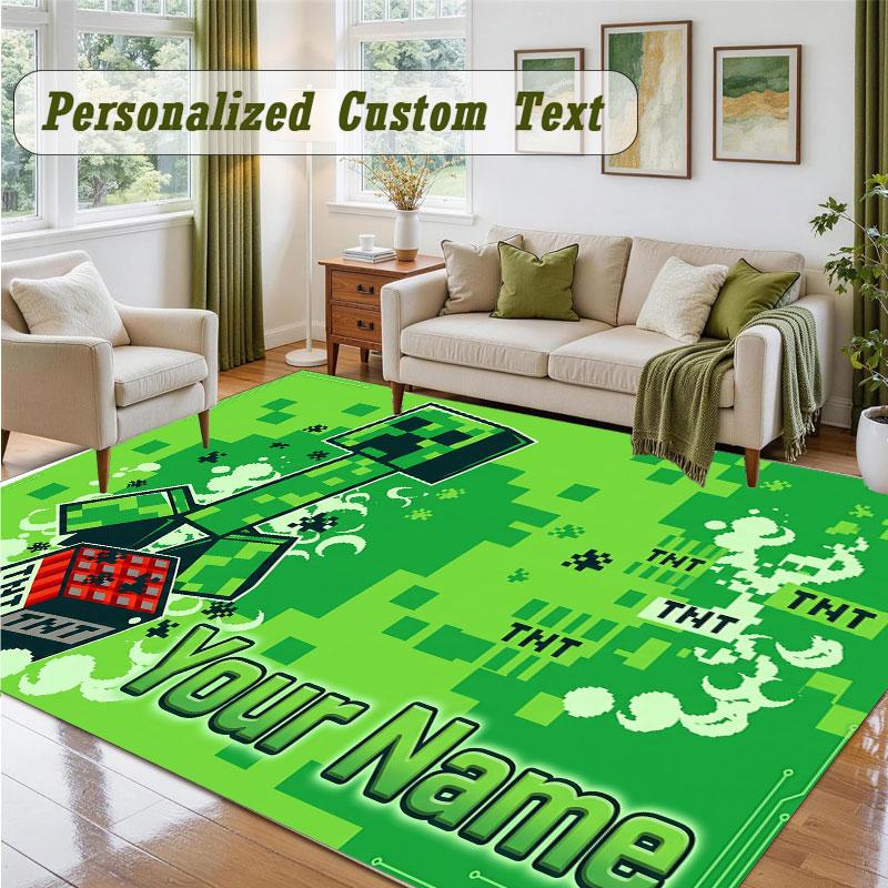 Crystal Velvet Square Rug Custom NameMinecraft Pattern Non Slip Home Floor Decor Rug