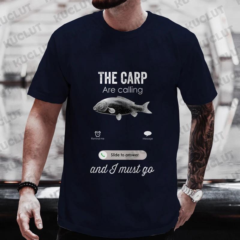 Fishing The Carp Are Calling and I Must Go Funny Vintage Men's T-Shirt New Fashion Summer Casual Harajuku Tshirt Printed Men Top