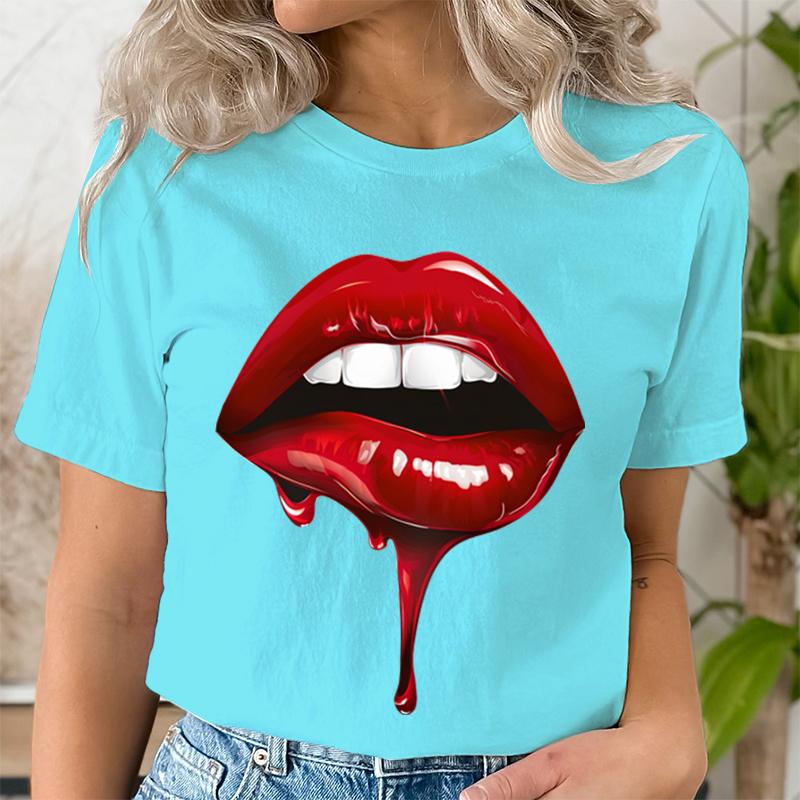 Casual Tee Shirt Lady Clothes Top Short Sleeve Casual Fashion Tshirt Summer Female T Women LIPS BLOOD Graphic T-shirts Clothing