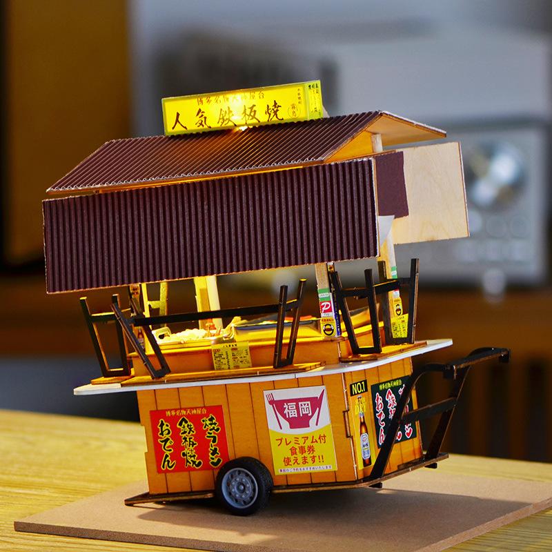 New Diy Hut Handmade Wooden Food Game Scene Dollhouse Doll House Accessories Popular Teppanyaki