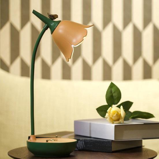 Flower Shape Lampshade Desk Lamp with 3-Level Color Temperature Touch Switch LED Soft Light Eye Protection 360 Degree Adjustable USB Powered Reading