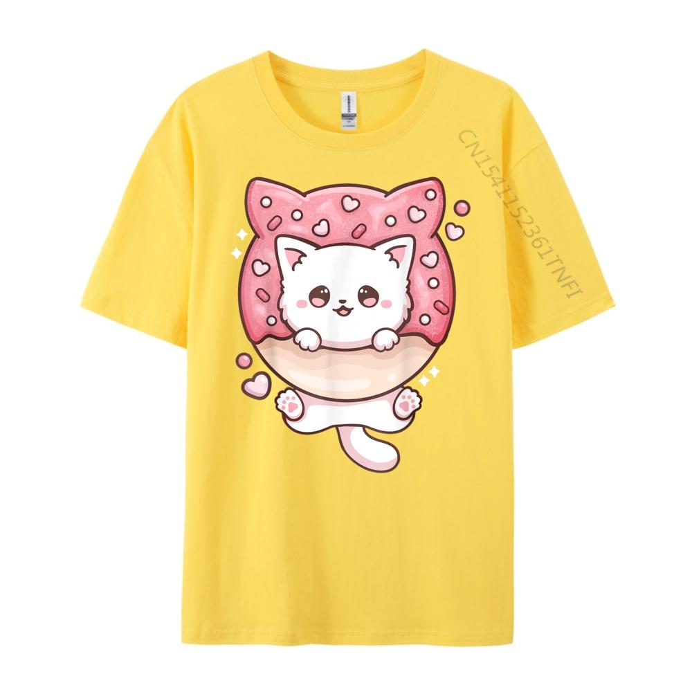Kawaii Cat Donut Anime Lover Otaku Black Graphic T Shirts Oversized T Shirt Mens Tshirts Large Size Loose