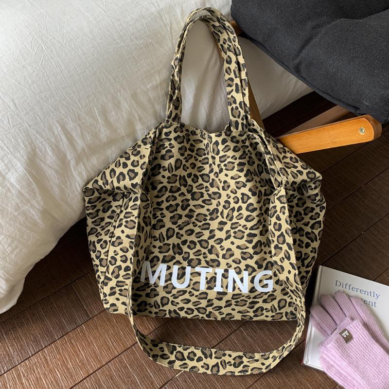 Leopard Print Bag for Women2026New Printed Fabric Bag Korean Style Casual Retro Versatile Fashi Student Shoulder Tote Bag