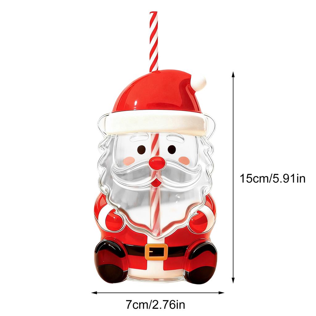 Christmas Bear Glass Jar Cute Transparent Cold Cup with Straw Reusable Water Bottle Milk Beverage Tumbler for Holiday Party