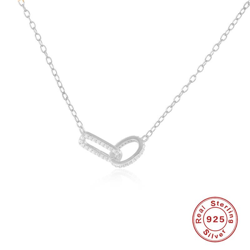 

Ожерелье с подвеской из стерлингового серебра 925 пробы с геометрическим узором и классическими переплетенными бриллиантами на ключицу 925 Silver белого золота