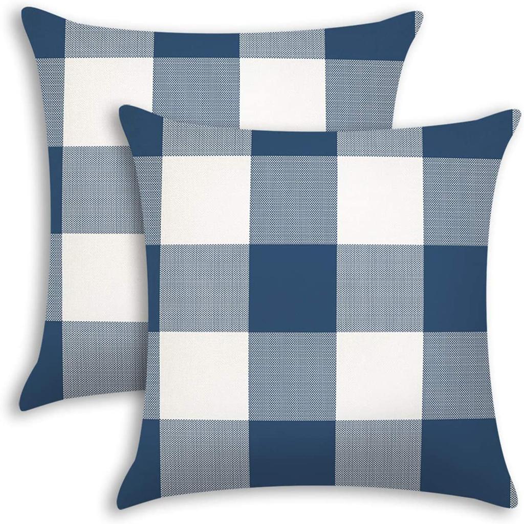 Home Cushion Simple Cotton Linen Pillow Checkered Stripe Cushion Living Room Sofa Pillow Cover