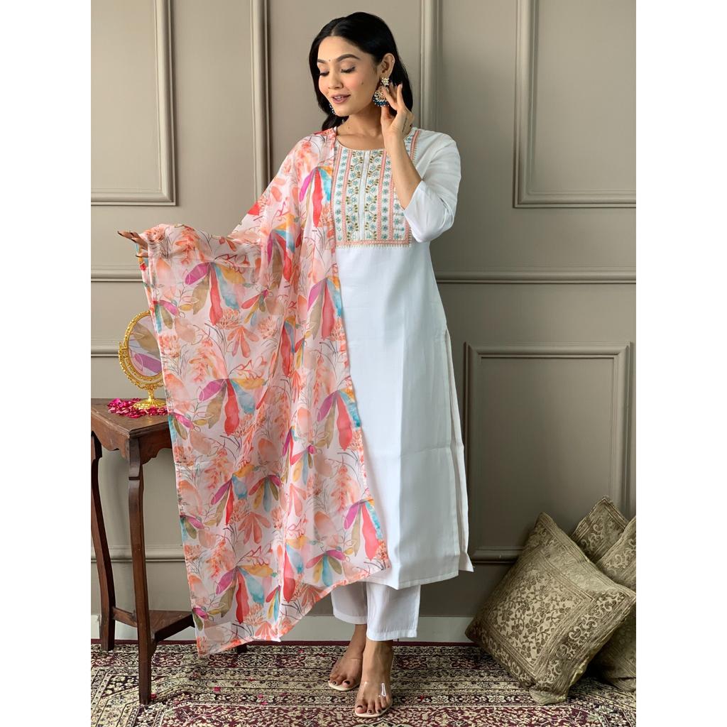 Indian Designer Kurti Pant Dupatta Set Women Bollywood Party Wear Salwar Suit VF-3011